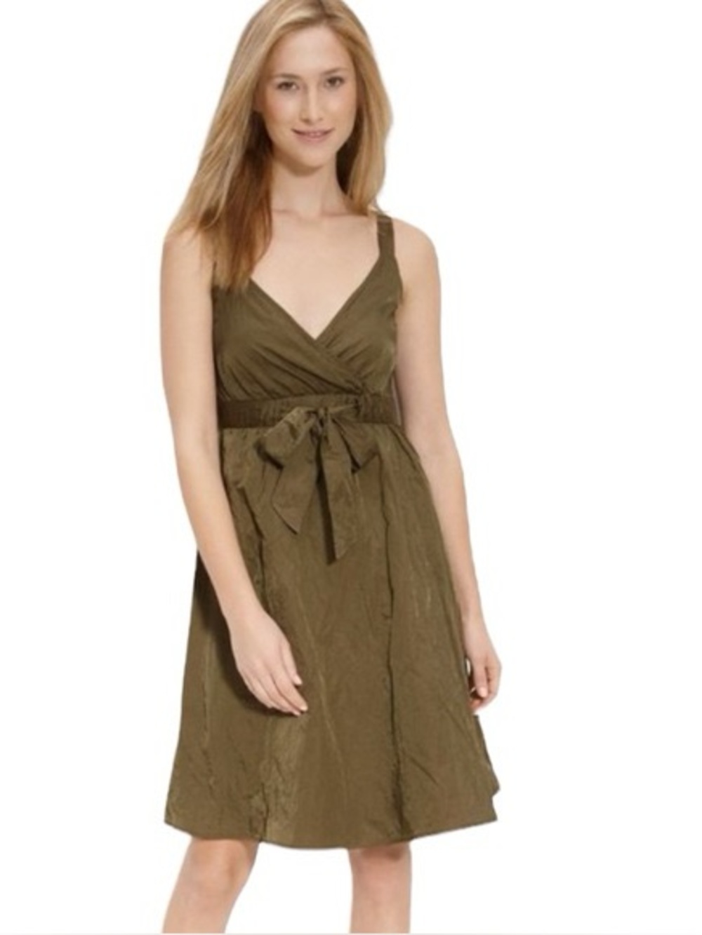 Eileen Fisher Wrap Dress |Olive Linen Sleeveless | Excellent Condition